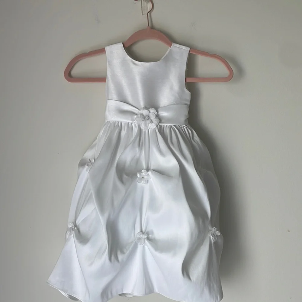 Cinderella White Satin Flower Accent Formal Dress